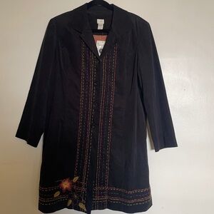 J. Jill Black Corduroy Button Down Coat with Embroidered Details